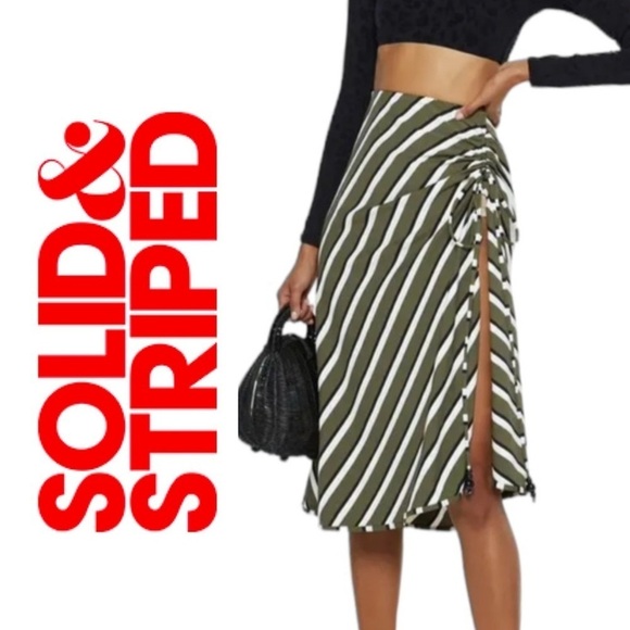 SOLID & STRIPED Ruched Striped Stretch-Jersey Skirt NWT - Picture 2 of 16